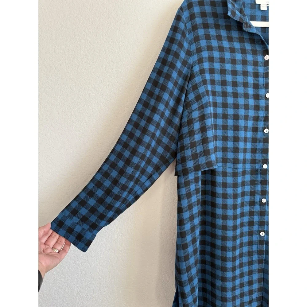 J.Jill Women's Blue Black Buffalo Check Plaid Layered Size XL Shirt‎ Dress Tunic